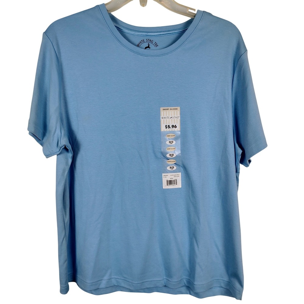 NWT White Stag Womens XL Short Sleeve Tee Hydrangea Blue Cotton Normcore Basic